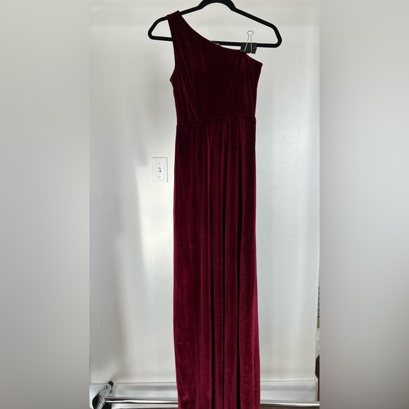 (Red Merlot)Tatiana Velvet One Shoulder Maxi Dress - Picture 9 of 15